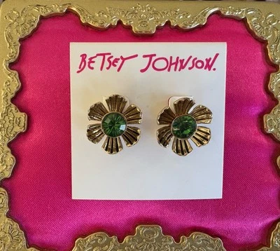 Aretes Betsey Johnson Tortifly Oro Flor Floral Cristal Verde Nuevos con Etiquetas $25 Foto 1 de 2