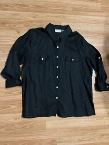 NWT Studio Works 1X Long Sleeve Black Button Down Shirt Front Pockets Linen New - Picture 1 of 5