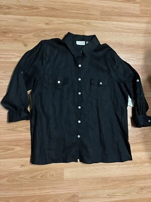 NWT Studio Works 1X Long Sleeve Black Button Down Shirt Front Pockets Linen New - Image 1 of 4
