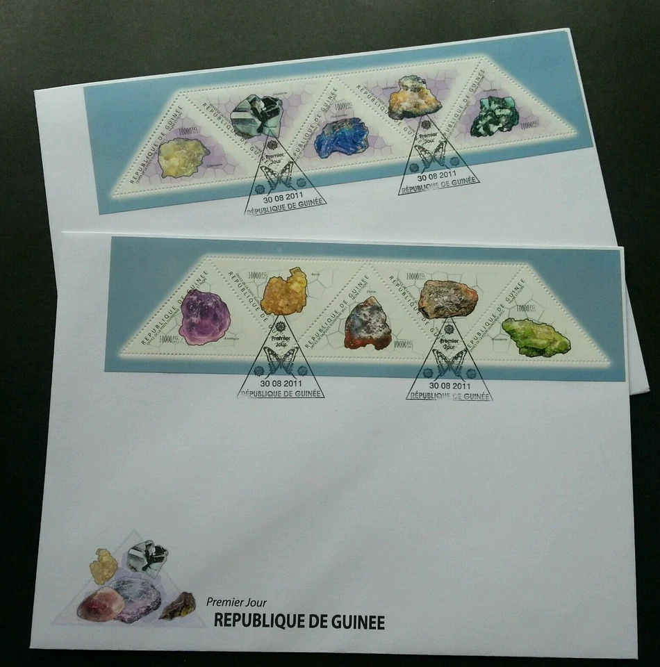 [SJ] Guinea Minerals 2011 Gemstone Stone Butterfly (FDC pair) *odd shape - Image 1 of 4