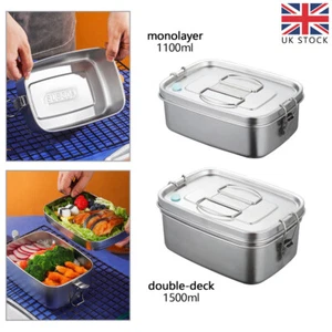 Stainless-Steel Lunch Box 1100/1500ml Bento Food Container Seal Portable School - Picture 1 of 14