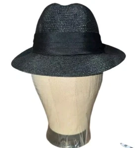 Park Royal Genuine Milan Weave Straw Hat Black 7 1/4” Good Condition - Picture 1 of 11