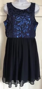 "Vestido sin espalda falda de gasa azul vainilla azul marino lentejuelas talla L cintura 14/32""" - Imagen 1 de 7