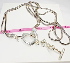 Brighton Open Heart Silver Plate Snake Chain Belt 36" Adjustable Size Medium - Picture 1 of 7