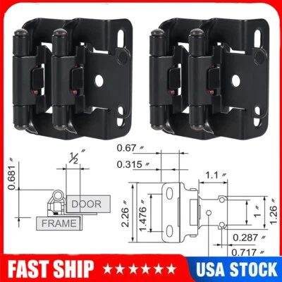 1/2" Overlay Semi Partial Wrap Around Kitchen Cabinet Hinges Black w/Screws Lot
