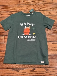 LL Bean x Peanuts Snoopy HAPPY CAMPER Green Cotton t shirt Kids Medium NEW !!! - Picture 1 of 4