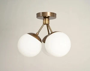 3 Light Globe Mid Century Brass Sputnik chandelier light Fixture - Picture 1 of 7