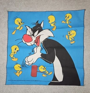 Vintage Blue LOONEY TUNES Bandaroos 1993 Blue Sylvester & Tweety Bird Bandanna - Picture 1 of 2