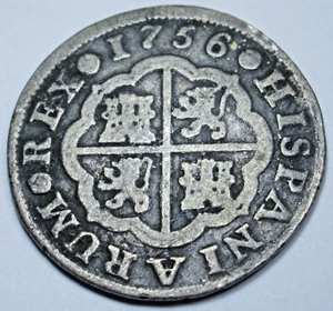 1756 Spanish Silver 1 Reales Genuine Antique 1700's Colonial Cross Pirate Coin - Picture 1 of 2