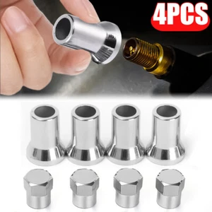 4Pcs TR413 Chrome Car Tyre Tire Wheel Valve Stem Hex Caps + Sleeve Covers - Picture 1 of 19