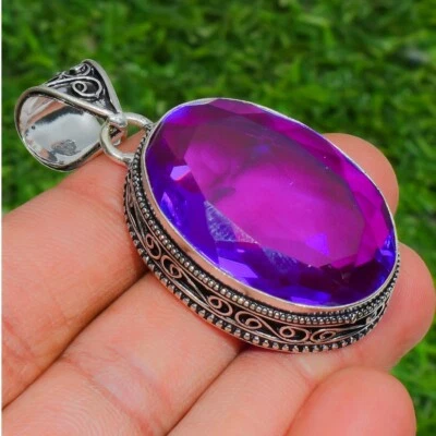 Purple Kunzite Gemstone Handmade 925 Sterling Silver Jewelry Oval Cut Pendant - Image 1 of 4