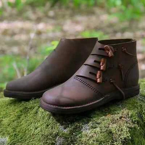 Mittelalterlich Leder Stiefel Renaissance Viking Schuhe Piraten Brown - Bild 1 von 3