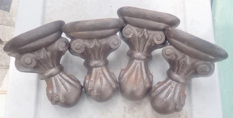 Rare Lot of 4 Antique Ornate Cast Iron Ball Claw Feet Claw Foot Bath Tub Legs Cover