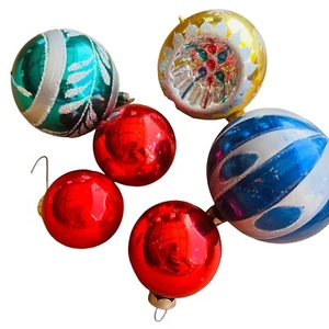 Vintage Christmas tree ornaments lot glass glitter red blue yellow green  - Picture 1 of 9