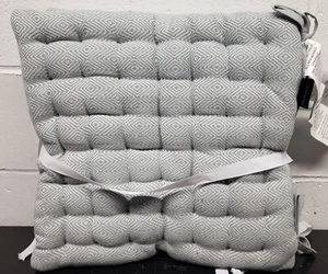 2Reversible Tufted Cushion Chair Pads w/ties(18x18")GREY EMBROIDERED DIAMONDS,CR - Picture 1 of 24