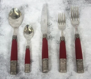 Arte Italica 5 Piece Stainless Place Setting Maroon Red Flatware Silverware - Picture 1 of 12