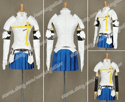 Fairy Tail Cosplay Erza Scarlet Costume Combat Uniform Suit White Blue Full Set - Image 1 of 4