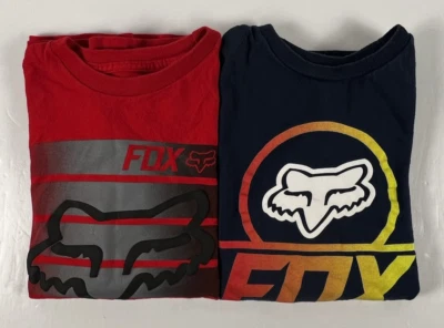 Lote de 2 Camisetas Fox Racing Juveniles L Rojo Azul Manga Larga Camisa Motocross MX Foto 1 de 4