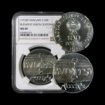 HUNGARY. 1972, 100 Forint, Silver - NGC MS69 - Top Pop 🥇 Budapest Union, RARE - Image 1 of 4
