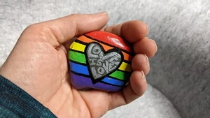 Hand Painted Rock / Stone - pride rock - lgbtqia+ - rainbow heart - love is love - Picture 1 of 2