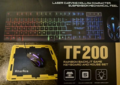 T6 Gaming Keyboard and Mouse Set for PC Laptop Rainbow Backlight USB Ergonomic - Image 1 of 4