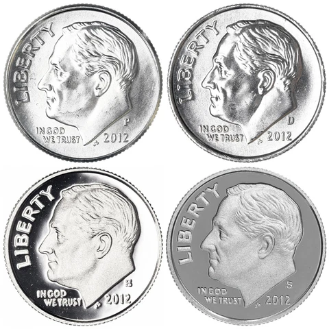 2012 P D S S Roosevelt Dime Year Set Silver & Clad Proof & BU US 4 Coin Lot Cover
