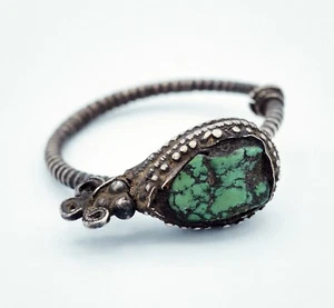 Ancienne boucle d'oreilles - argent, turquoise - Tibet 19e - Imagen 1 de 5