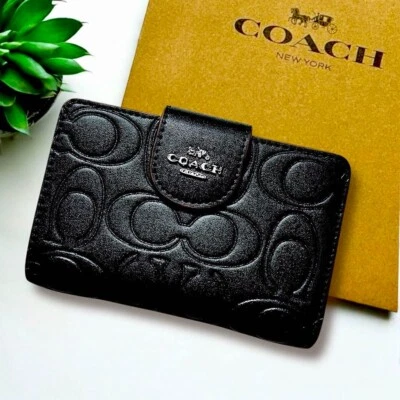Cartera COACH Mediana Esquina Cremallera Con Firma CM241 Negra Outlet Nueva JP Foto 1 de 4