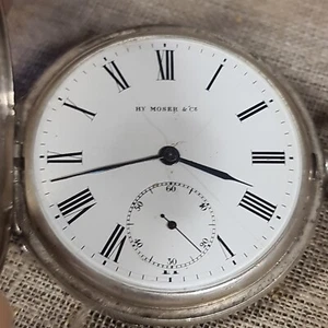 Hy MOSER & CE  84 875 silver  posket watch runing. - Picture 1 of 19