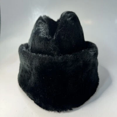 Vtg Country Gentleman Mens Hat Black Faux Fur w Ear Flaps Sz M 50s Winter Hat - Image 1 of 4