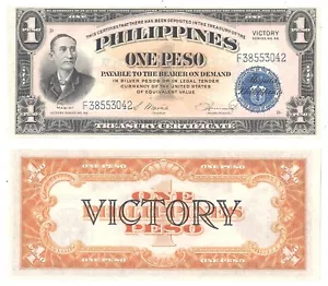 ND (1944) 1 Peso Philippines Series 66 Victory Note Uncirculated Pick-94 - Picture 1 of 1