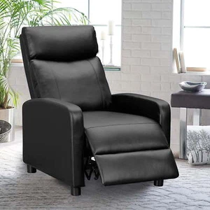 Modern Adjustable Leather Recliner Push-Back Chair for Home Theater, Black - Picture 1 of 9