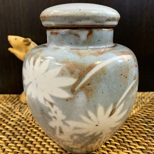 Japanese Stoneware Pottery - Glazed Storage Caddy Urn Pot 16cm- Cork Seal Lid - Picture 1 of 9