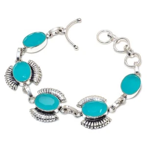 Blue Chalcedony Gemstone 925 Sterling Silver Bracelet 7-8" l583 - Picture 1 of 6