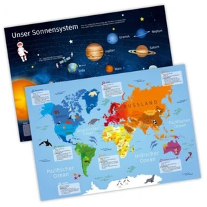 Juego de mesa A3/juego de asiento con efecto de aprendizaje mapa del mundo + sistema solar escuela niño - Imagen 1 de 1