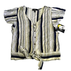 By & by Short Sleeve Striped Modern Fit Button Front Shirt Juniors Medium - Picture 1 of 11