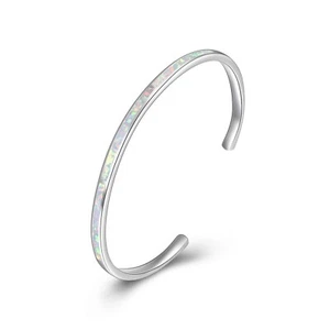 ARSKRO Fine White Fire Opal Bangles 925 Sterling Sliver Jewelry For Women Girls - Picture 1 of 6