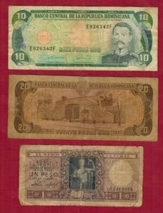 Lot 3 circulated foreign banknotes of 1 Argentina 2 Dominican Republic. - Picture 1 of 2