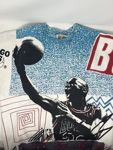 Vintage 1990s Michael Jordan AOP Magic Johnson T's Chicago Bulls Sweatshirt (M) - Picture 1 of 13