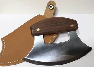Handmade Leather Sheath Ulu Factory Walnut Wood Handle Knife - Picture 1 of 5