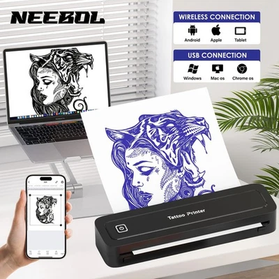 Neebol 8038 Thermal Tattoo Stencil Printer Bluetooth Tattoo Machine Kit Black - Image 1 of 4