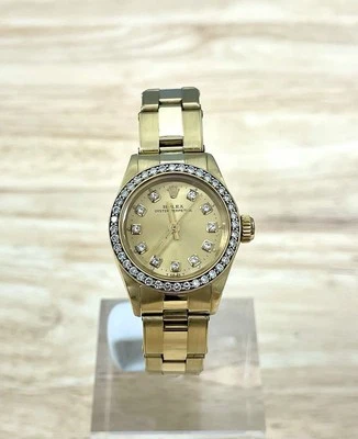 ROLEX OYSTER PERPETUAL 18K YELLOW GOLD CUSTOM DIAMONDS 24MM REF. 6919 - Image 1 of 4