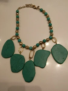 Designer Chicos Southwest Silver Turquoise Statement Necklace 19 Inches - Picture 1 of 4