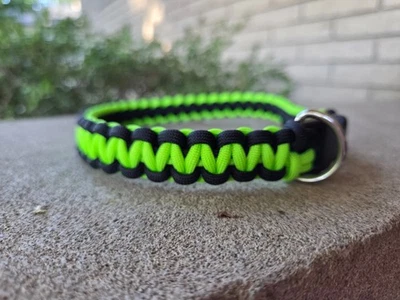 Collar de perro hecho a mano tejido nudo cobra 14-18′′ verde neón negro Paracord  Foto 1 de 4