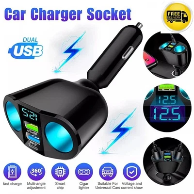 Adaptador de enchufe para encendedor de cigarrillos de coche doble USB cargador divisor 12V - Imagen 1 de 4