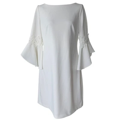 Ralph Lauren Bell Sleeve Dress Womens 8 White Elegant Floral Wedding Bridal - Image 1 of 4