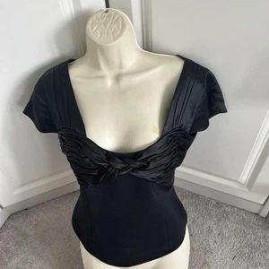 Maria Coco Black Evening Top Size 10 With Half Zip Low Front Pleated Saten cap - Picture 1 of 7