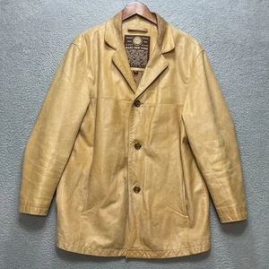 MARC NEW YORK Herren Large hellbraun Ledermantel 3 Knöpfe Jacke abgenutzt gefüttert - Bild 1 von 14