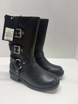 Art Class Girls Kids Dee Tall Side Zip Fashion Buckle Boots Black Size 1 - Image 1 of 4