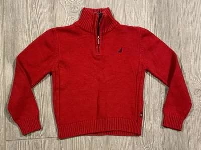 Suéter Pullover Nautica 1/4 Cremallera Tejido Niños Talla Pequeña (4) Rojo con Logo Azul #6158E Foto 1 de 4